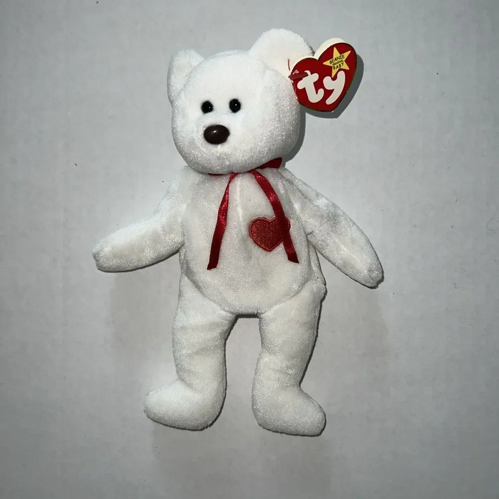 NWT‎ TY Beanie Baby Retired 1993 VALENTINO White Valentine Red Heart Bear MWMT